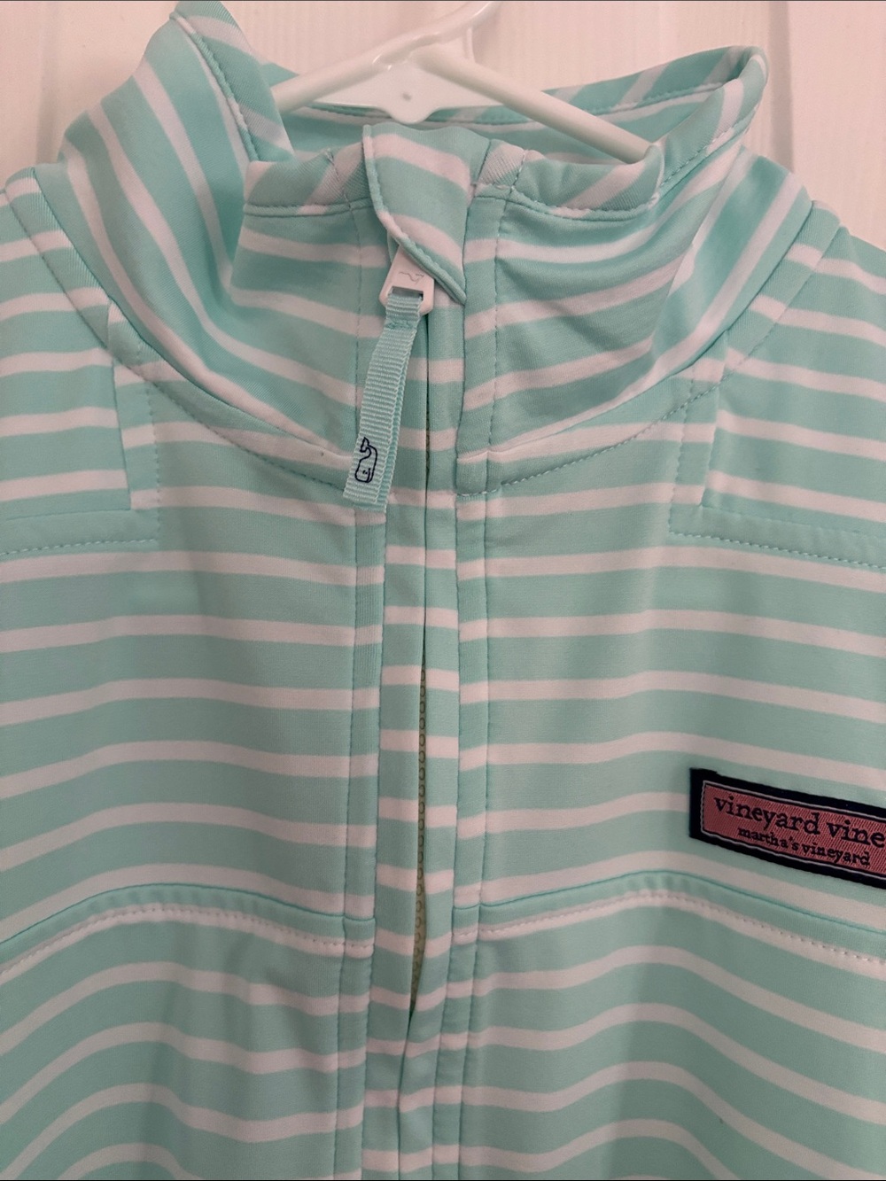 Vineyard Vines Mint & White Striped Half-Zip Pullover - Picture 2 of 4